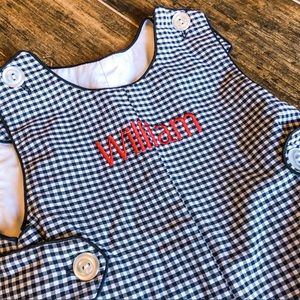 Black and White Gingham Romper William embroidery
